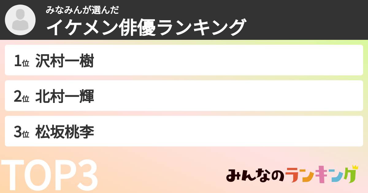 みなみんさんの「イケメン俳優ランキング」