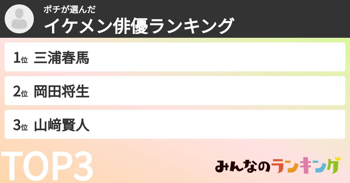 ポチさんの「イケメン俳優ランキング」