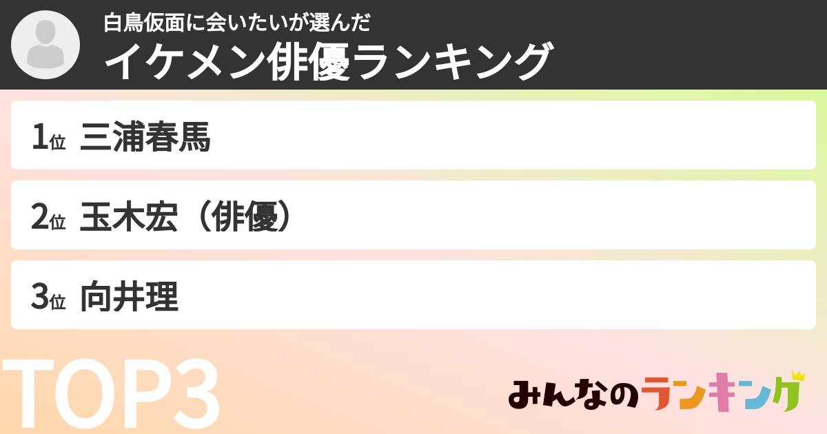 白鳥仮面に会いたいさんの「イケメン俳優ランキング」