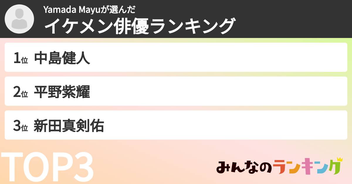 Yamada Mayuさんの「イケメン俳優ランキング」