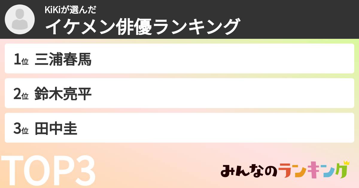 KiKiさんの「イケメン俳優ランキング」