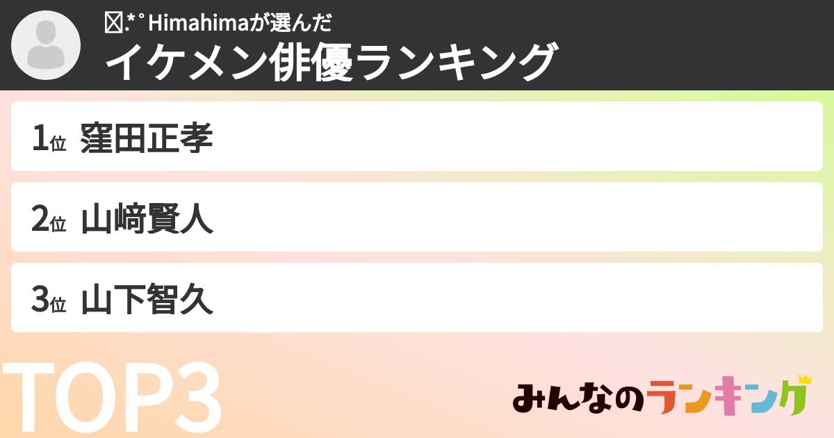✩.*˚Himahimaさんの「イケメン俳優ランキング」