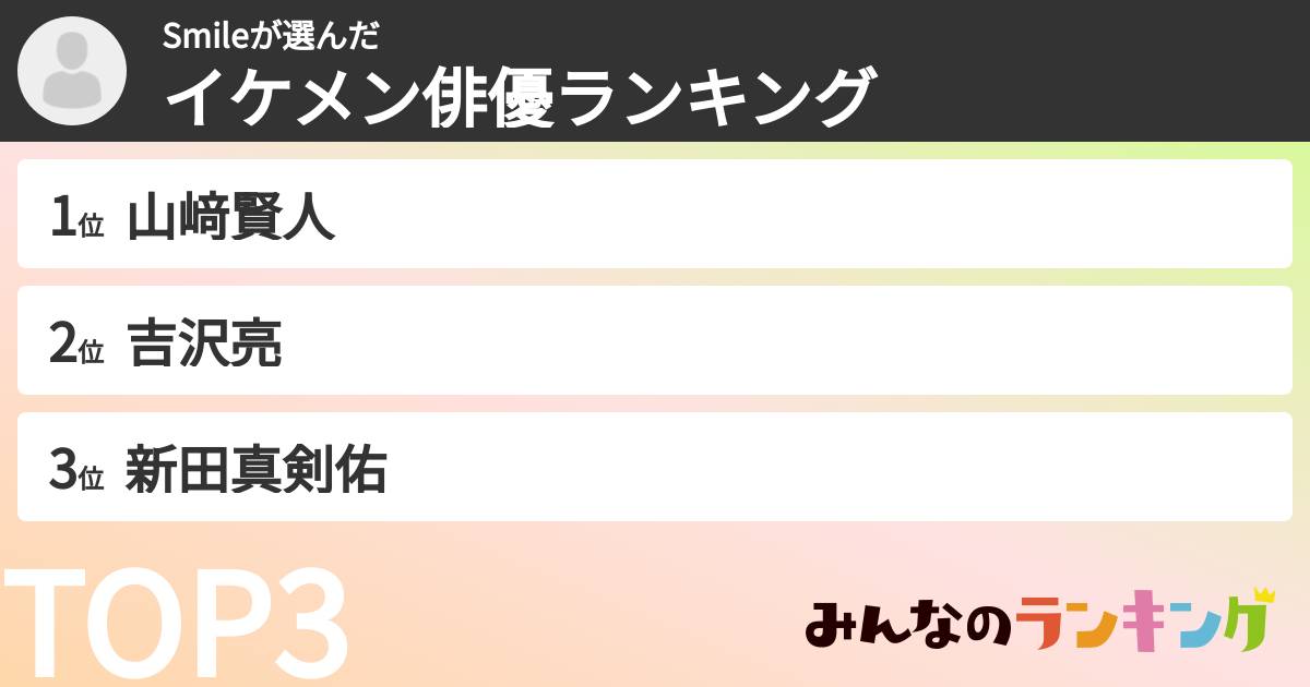 Smileさんの「イケメン俳優ランキング」