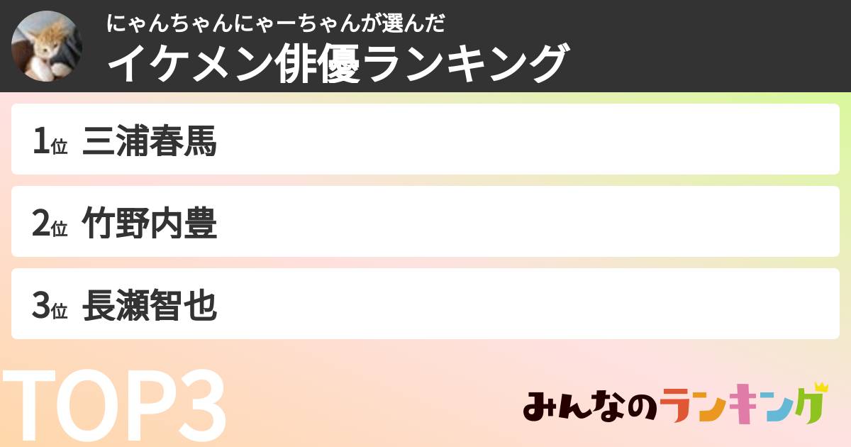 にゃんちゃんにゃーちゃんさんの「イケメン俳優ランキング」