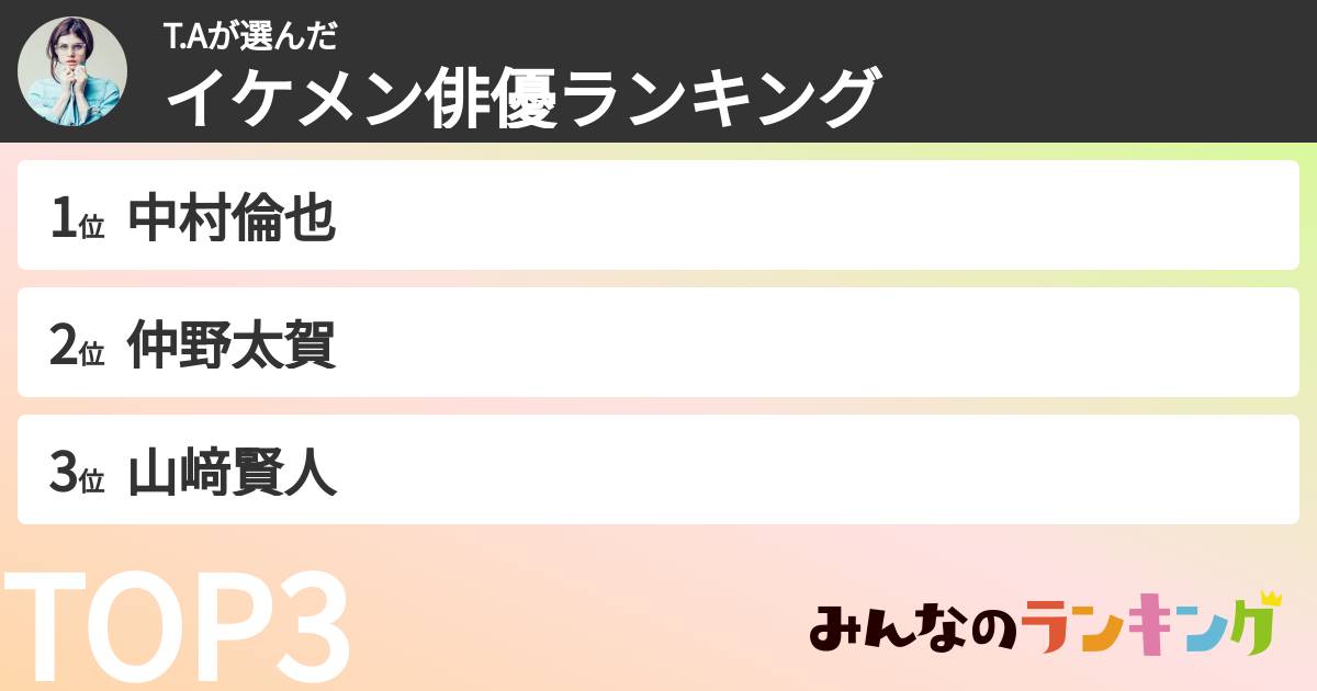 T.Aさんの「イケメン俳優ランキング」