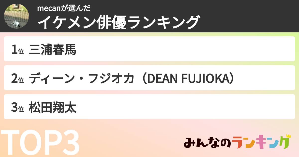 mecanさんの「イケメン俳優ランキング」