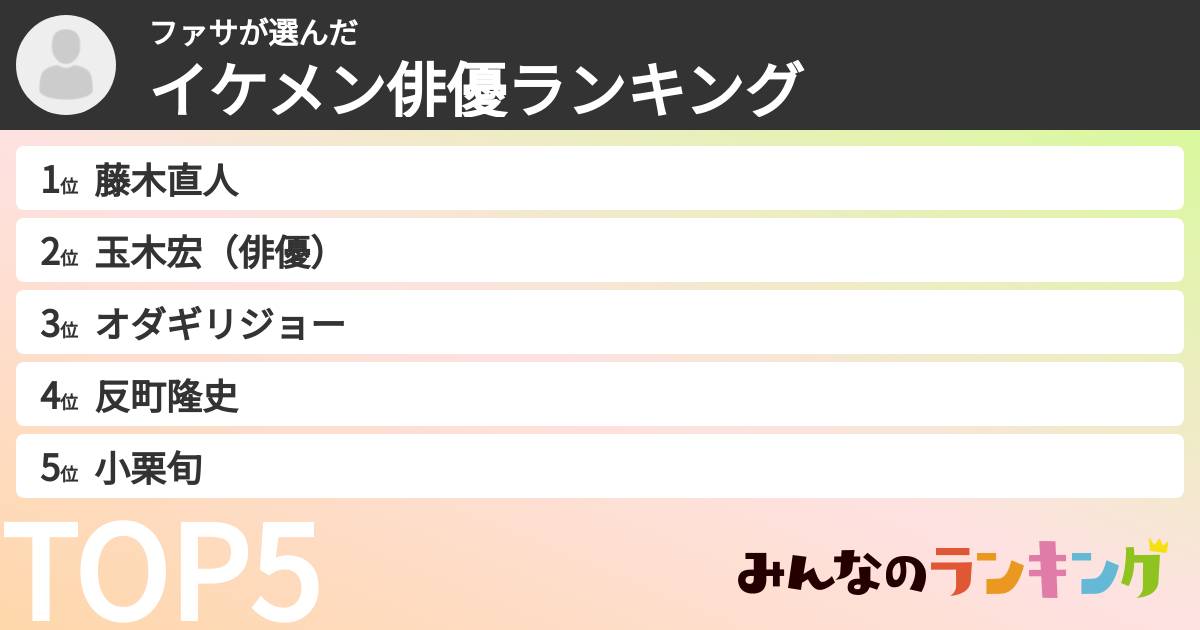 ファサさんの「イケメン俳優ランキング」