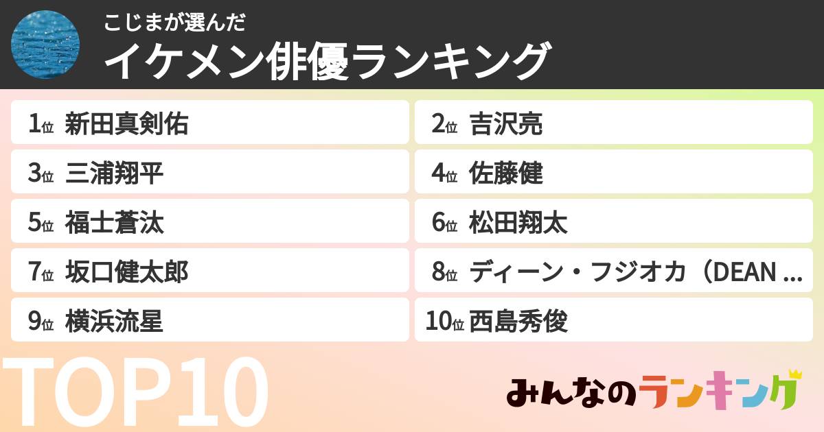 こじまさんの「イケメン俳優ランキング」