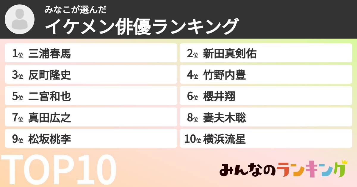 みなこさんの「イケメン俳優ランキング」