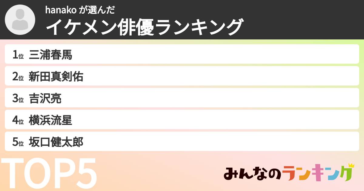 hanako さんの「イケメン俳優ランキング」