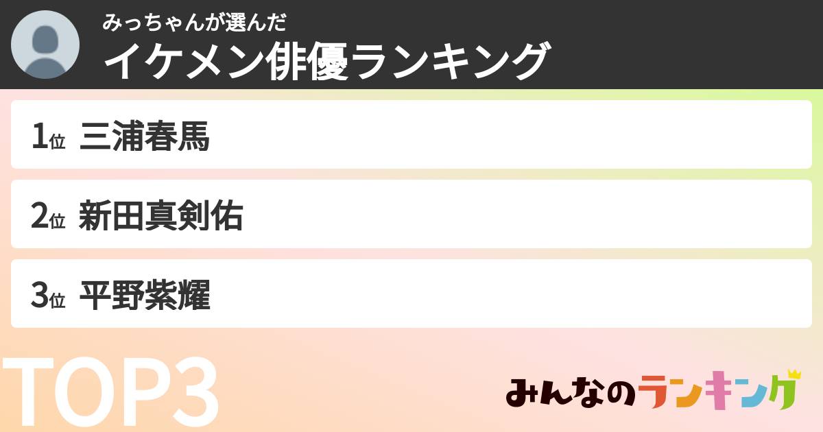 みっちゃんさんの「イケメン俳優ランキング」