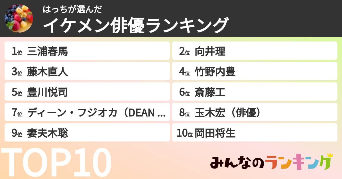 はっちさんの「イケメン俳優ランキング」
