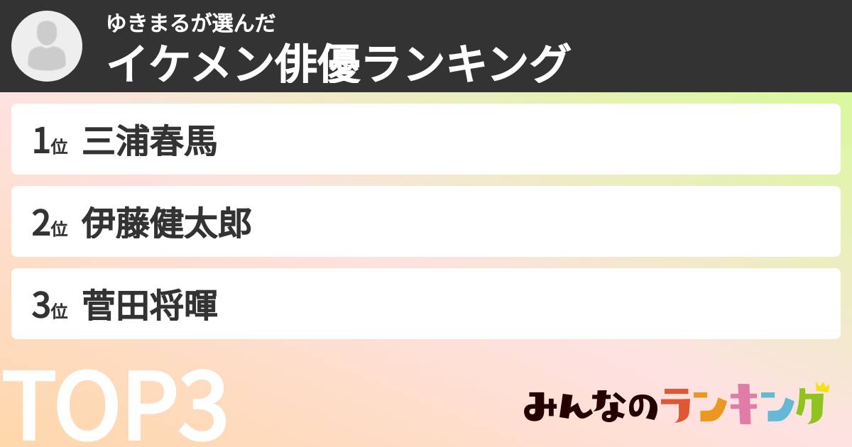 ゆきまるさんの「イケメン俳優ランキング」