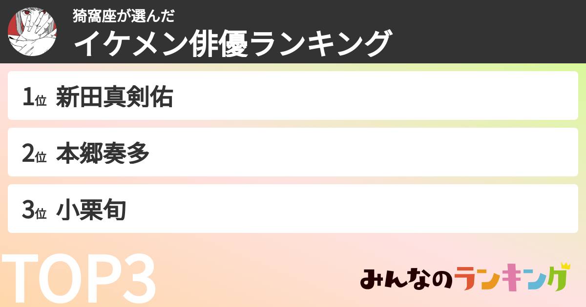 猗窩座さんの「イケメン俳優ランキング」