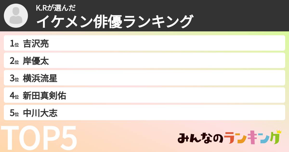 K.Rさんの「イケメン俳優ランキング」