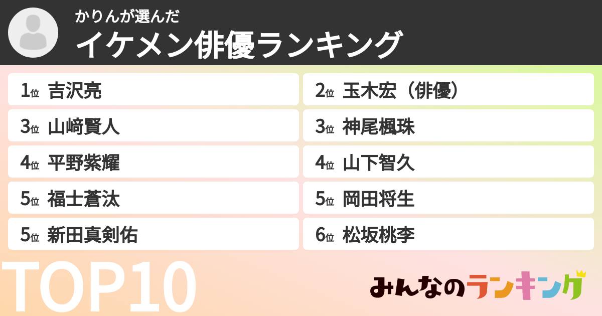 かりんさんの「イケメン俳優ランキング」