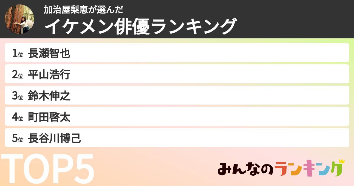 加治屋梨恵さんの「イケメン俳優ランキング」