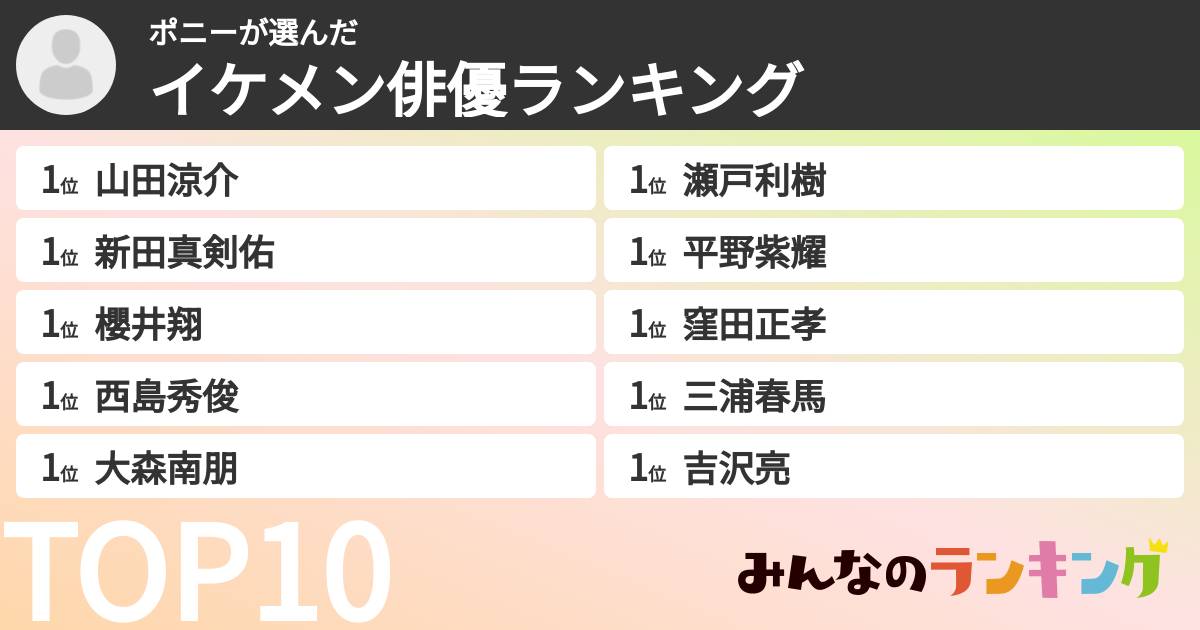 ポニーさんの「イケメン俳優ランキング」