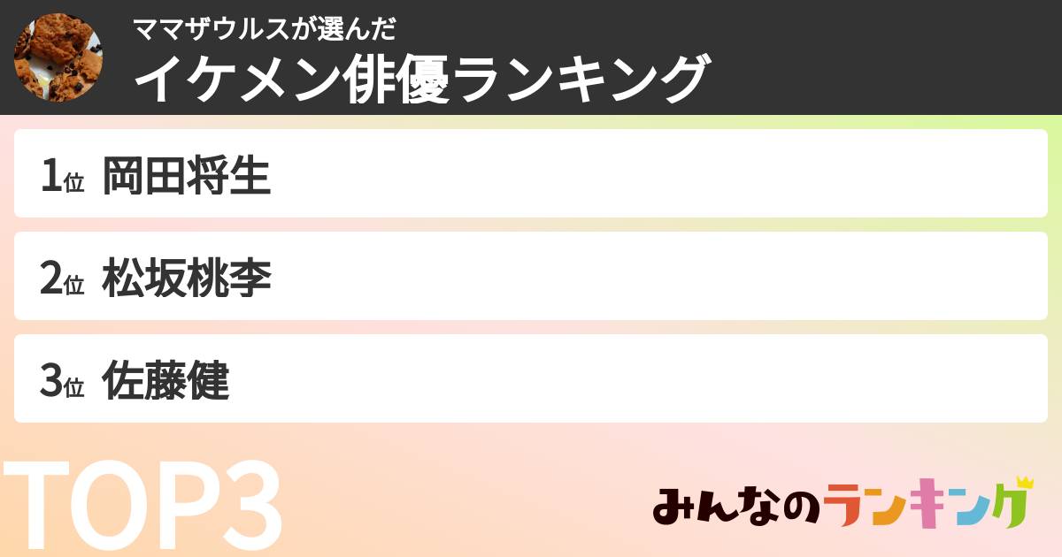 ママザウルスさんの「イケメン俳優ランキング」