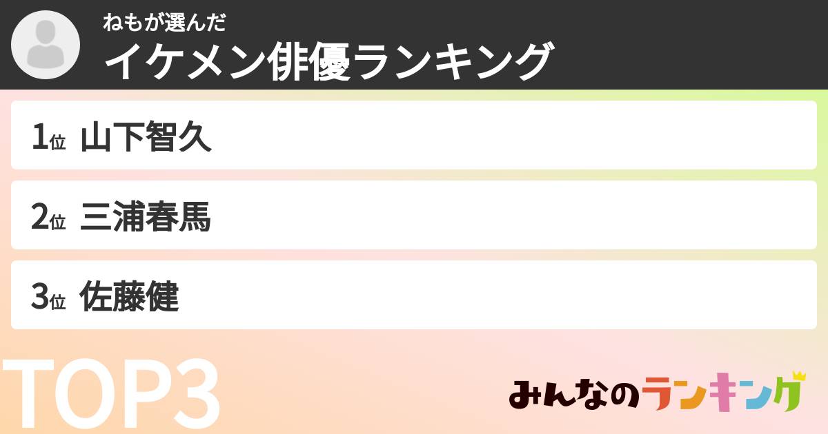 ねもさんの「イケメン俳優ランキング」