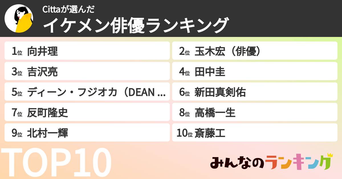 Cittaさんの「イケメン俳優ランキング」