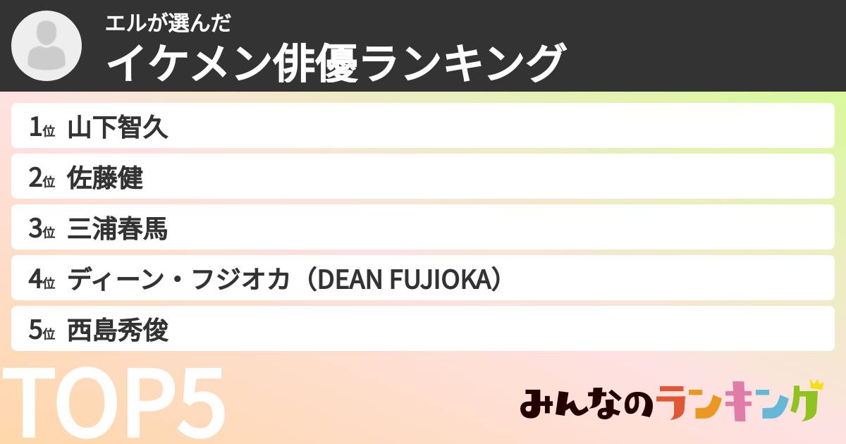 エルさんの「イケメン俳優ランキング」