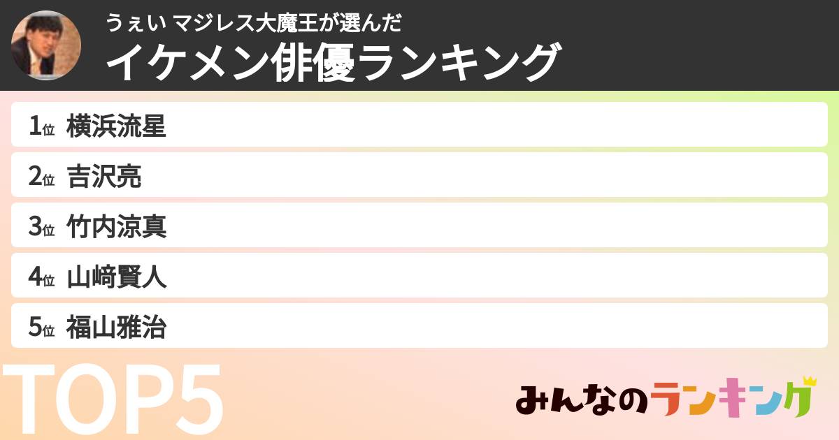 うぇい マジレス大魔王さんの「イケメン俳優ランキング」