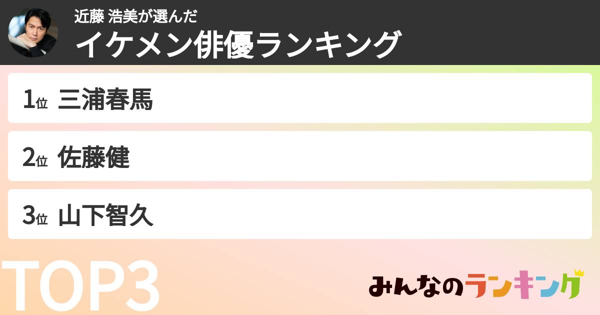 近藤 浩美さんの「イケメン俳優ランキング」