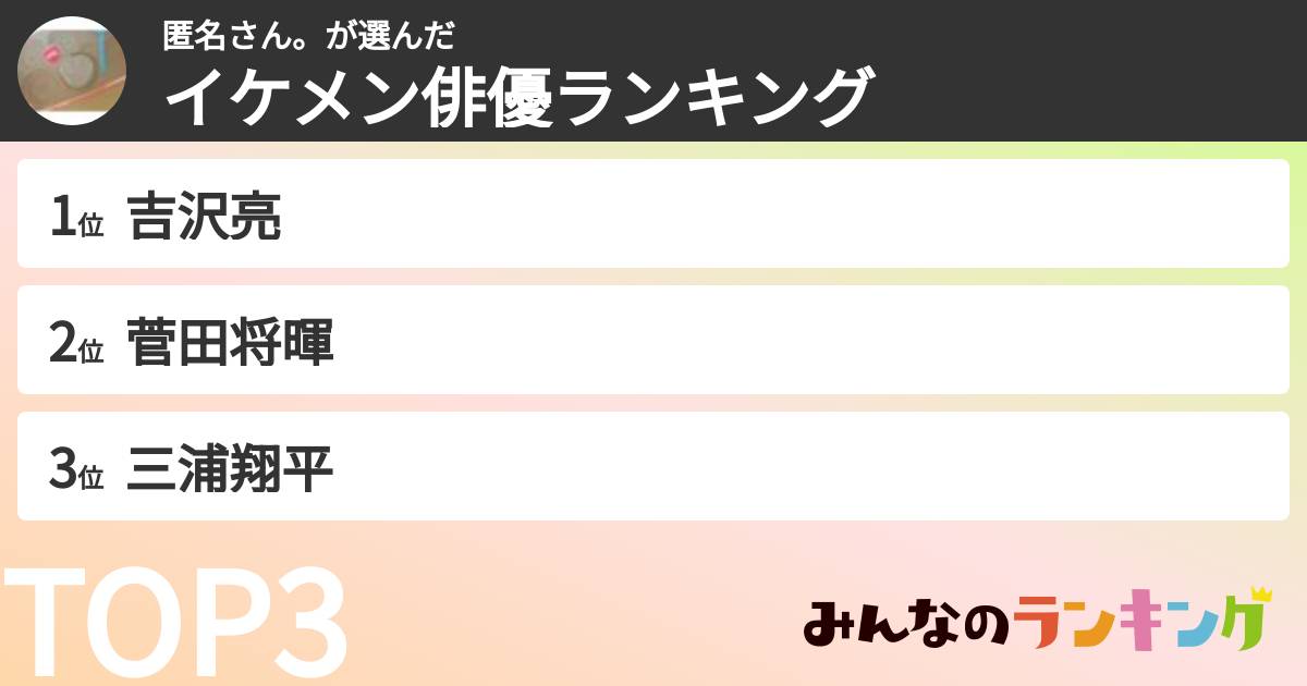 匿名さん。さんの「イケメン俳優ランキング」