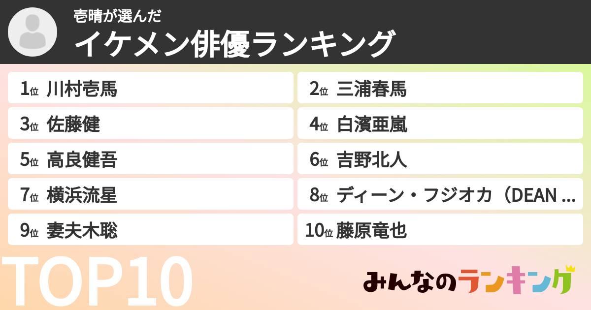 壱晴さんの「イケメン俳優ランキング」