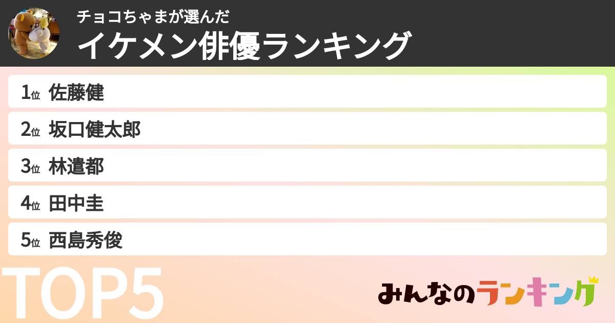チョコちゃまさんの「イケメン俳優ランキング」