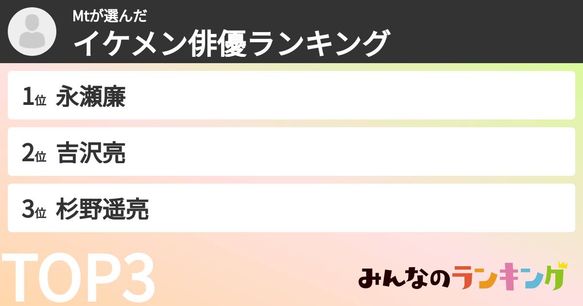 Mtさんの「イケメン俳優ランキング」