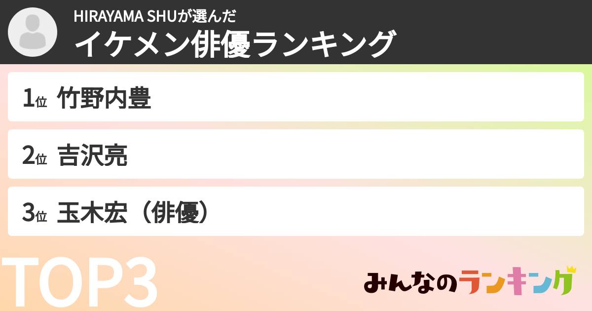 HIRAYAMA SHUさんの「イケメン俳優ランキング」