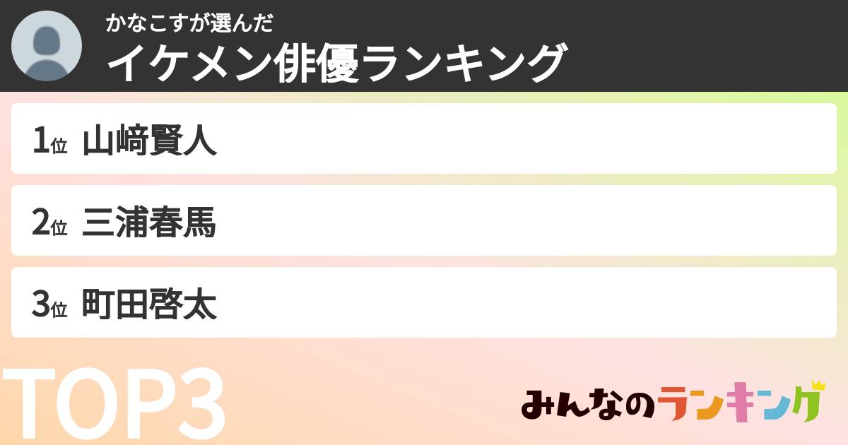 かなこすさんの「イケメン俳優ランキング」