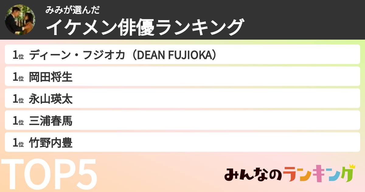 みみさんの「イケメン俳優ランキング」