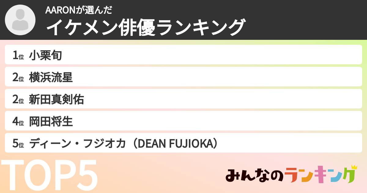 AARONさんの「イケメン俳優ランキング」