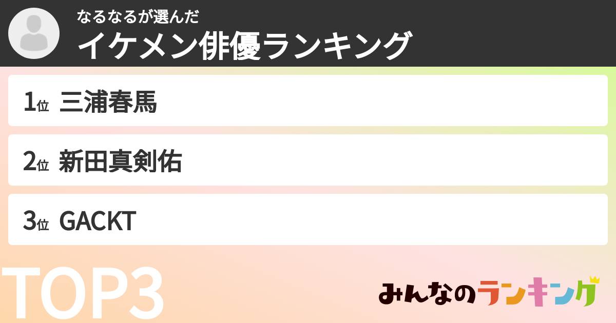 なるなるさんの「イケメン俳優ランキング」