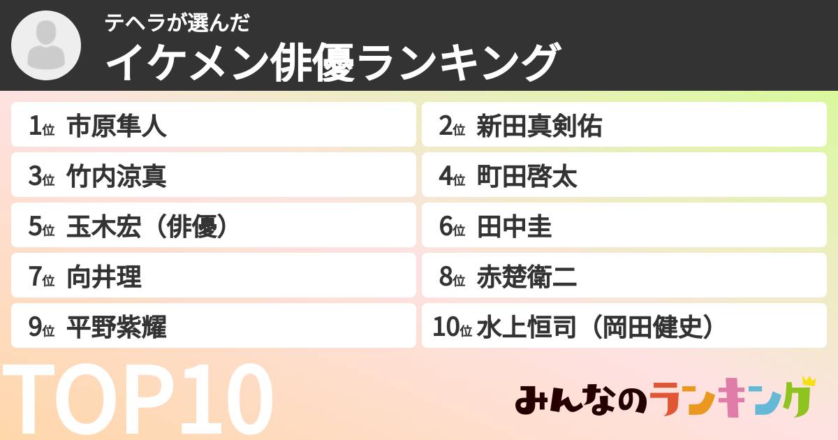 テヘラさんの「イケメン俳優ランキング」