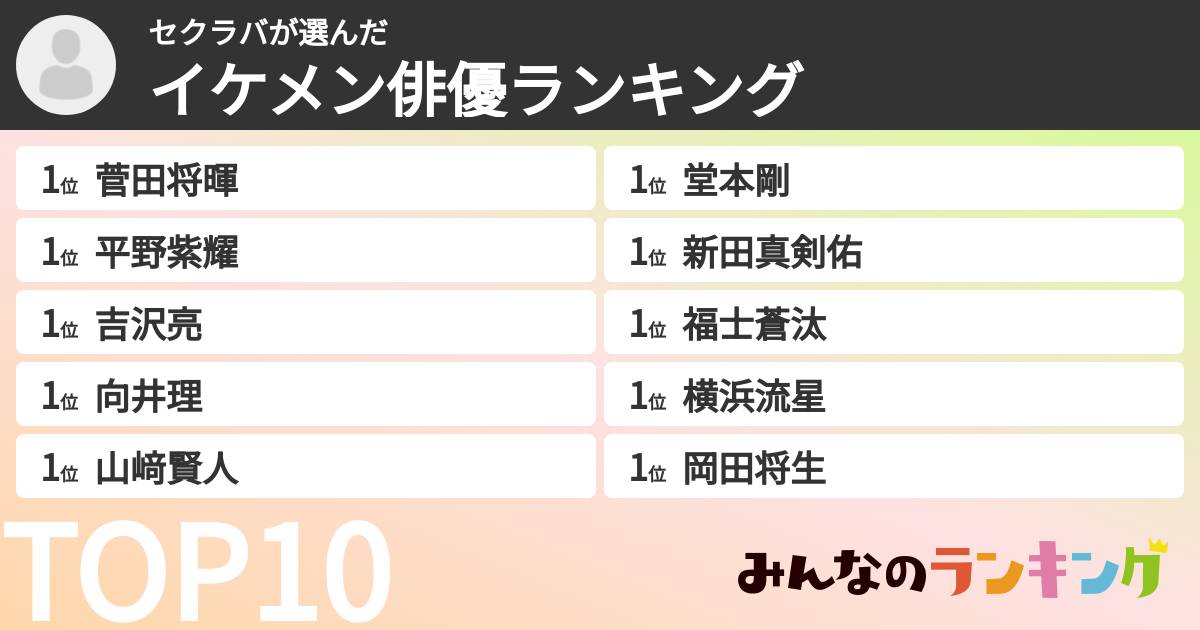 セクラバさんの「イケメン俳優ランキング」