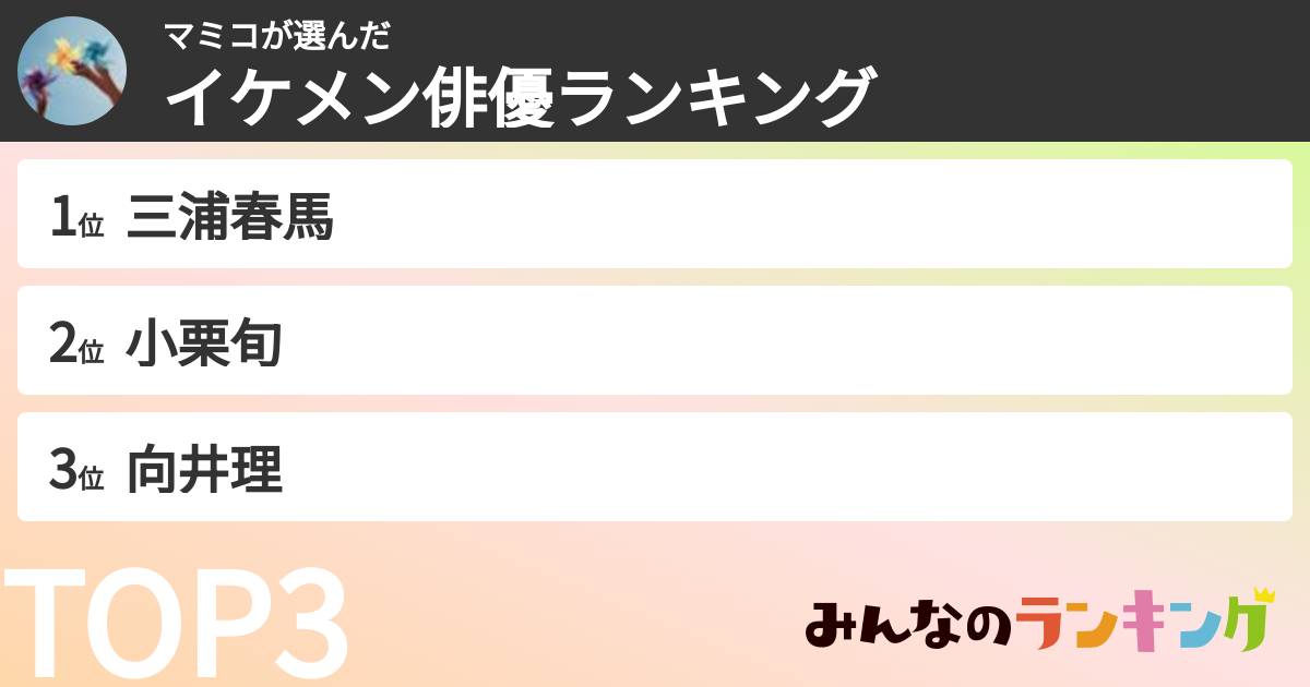 マミコさんの「イケメン俳優ランキング」