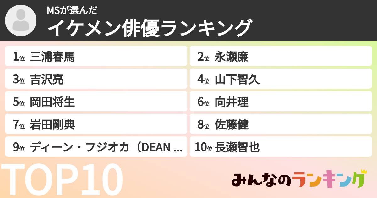 MSさんの「イケメン俳優ランキング」