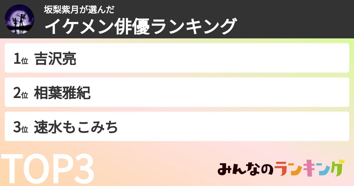 坂梨紫月さんの「イケメン俳優ランキング」