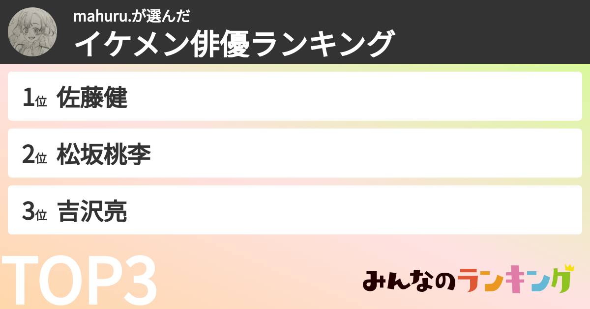 mahuru.さんの「イケメン俳優ランキング」