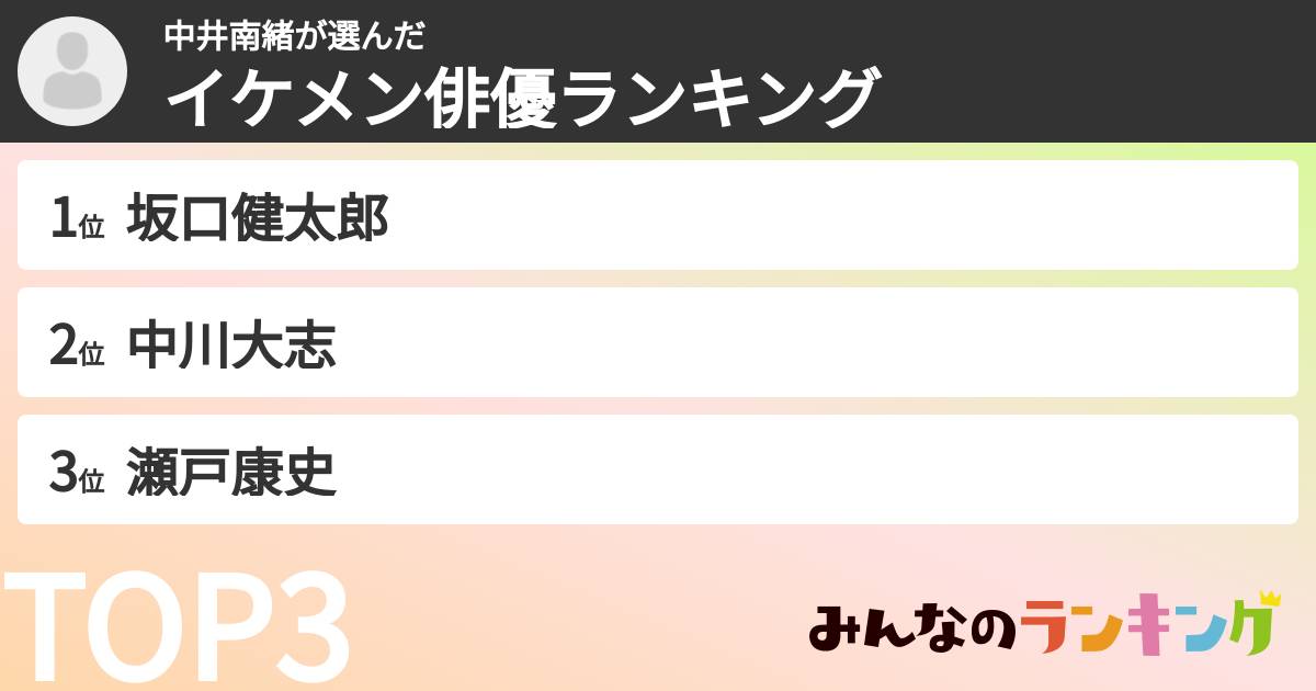 中井南緒さんの「イケメン俳優ランキング」