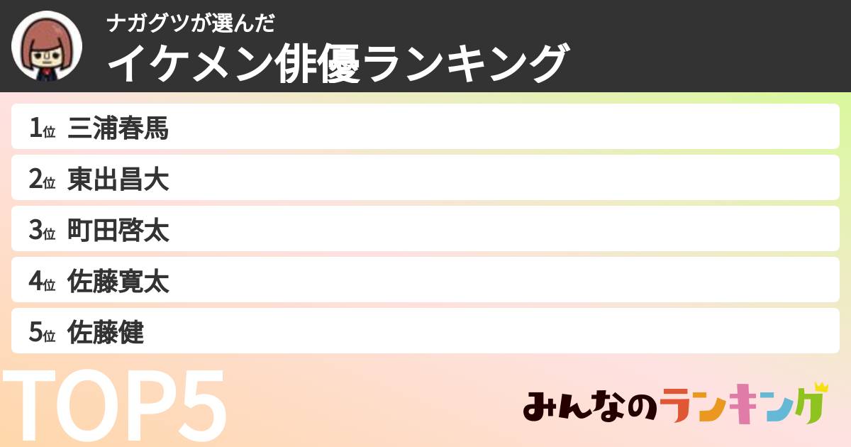 ナガグツさんの「イケメン俳優ランキング」