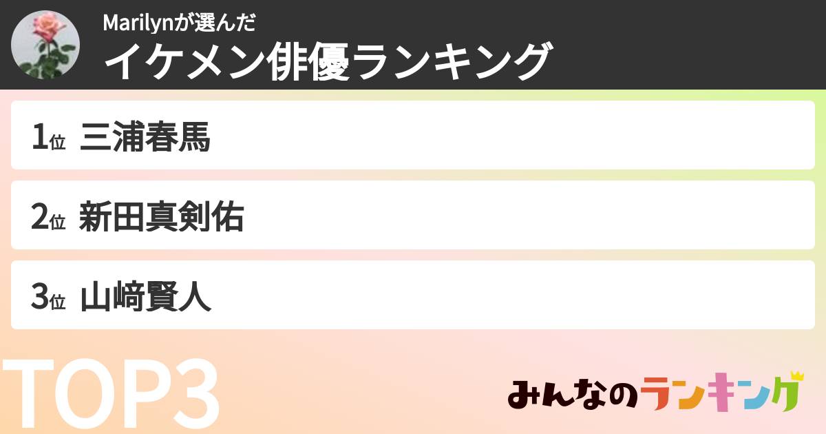 Marilynさんの「イケメン俳優ランキング」
