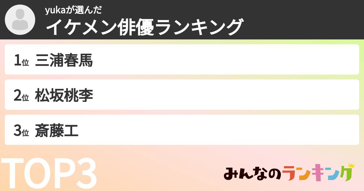 yukaさんの「イケメン俳優ランキング」