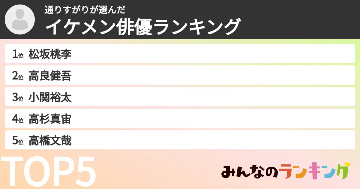 通りすがりさんの「イケメン俳優ランキング」