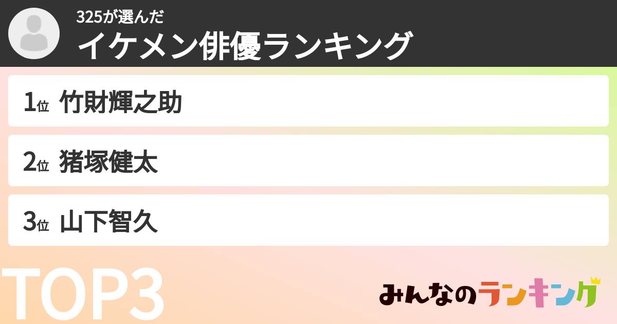 325さんの「イケメン俳優ランキング」