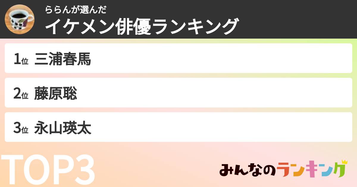 ららんさんの「イケメン俳優ランキング」